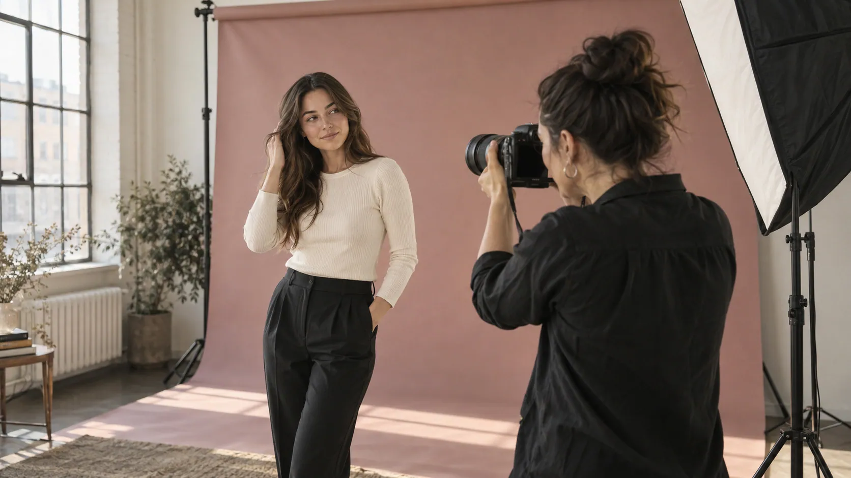 A photographer working on a studio shoot