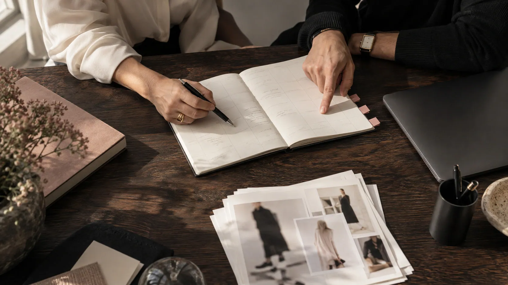 Notes and a content plan on a desk